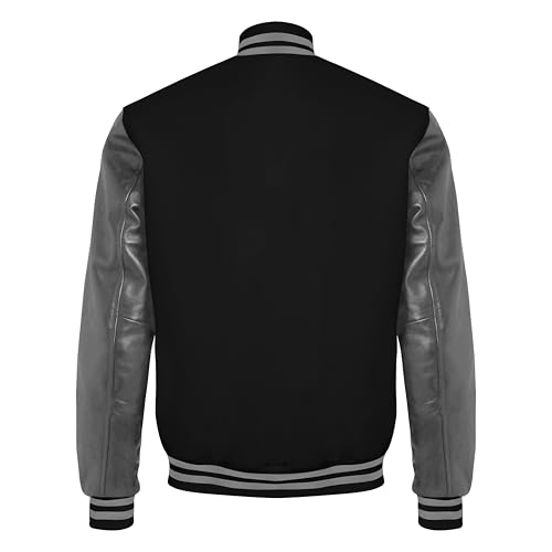 Image of Red And Black Letterman Jacket Men - Mens Black Varsity Letterman High School Baseball Bomber Jacket