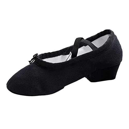 Zapatos de baile de lona para mujer, zapatos de entrenamiento suaves, zapatos de ballet, sandalias de baile, zapatos casuales para mujer, Black, 38.5 EU