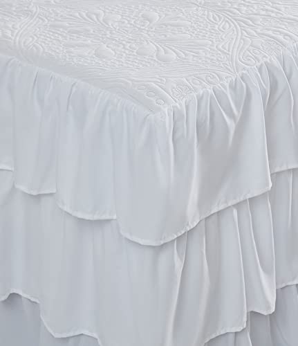 Chixin Ruffle Skirt Bedspread - 30" Long Drop, Shabby Chic Farmhouse Style, Lightweight, 3 Piece - Chic Layers (King, White) #TOP3