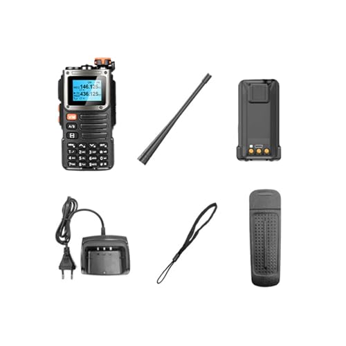 Tomvorks Walkie Talkies de Largo Alcance, Interfono Portátil de 5 W VHF UHF Radio Bidireccional de Doble Banda 999 Canales Linterna de Alarma Am/FM, Batería de 2200 MAh (EU)