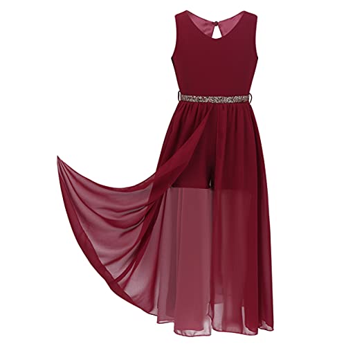 FEESHOW Kinder Mädchen Chiffon Kleid Festlich Ärmellos Ballettkleid Schlitz Rock für Tanz Party Ball Burgundy 158-164/13-14 Jahre Cover