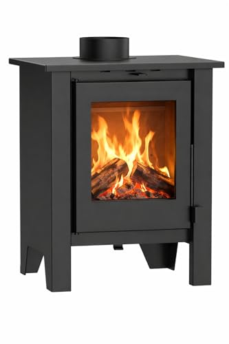 NEMAXX® H8 Estufa de Leña Ventilada Tipo Chimenea Negra 7,6 kW para 50–90 m² – Ventilador de Aire Caliente Tangencial 2 Niveles – Aire Primario y Secundario – Clase Energética A 76% – Ø 150 mm