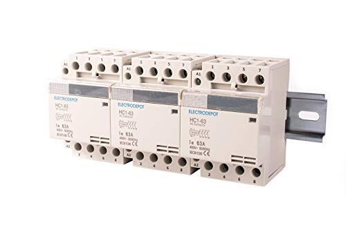 Electrodepot 40 Amp 12 Pole (4 Pole X 3) Normally Open, 110-120Vac Coil (Silent Operation), Motor Load 40A And Lighting Load 63A Contactor Bundle With 8" Din Rail And 2 Number 10 Screws #TOP1