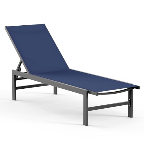 Vexwalx Outdoor Lounge Chairs for Pool, Aluminum Chaise Lounge Chairs with 5-Position Recliner, Patio Lounge Chair for Backyard, Poolside, Deck, Lawn, Navy Blue