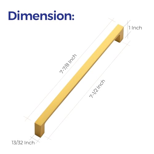 Image of Ravinte Brushed Brass Solid Pulls Cabinet Handles 7-1 /2 Inch 25 Pack | Solid Zinc, Slim Design, Mounting Screws Included, Kitchen Cabinet Hardware, For Cupboards, Dressers, Drawers