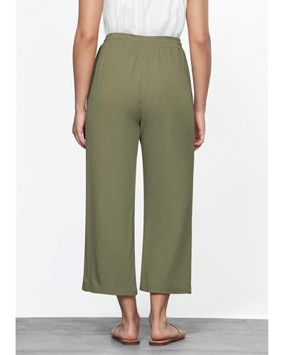 GRAPENT Linen Pants for Women High Waisted Wide Leg Capri Elastic Waist Casual Beach Flowy Cropped Summer Capris Pants3