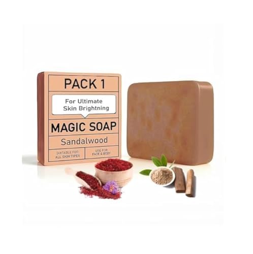 Image of Ghar Magic Soaps Tan Removal Sandalwood & Saffron Magic Soap for Bath | Paraben Free | Chandan & Kesar Bath Soap | Handmade Soap for Glowing & Skin Brightening for Men & Women (Pack of 1) MOKSHKAYA