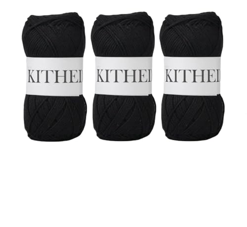 Image of Cotton Yarn，10.5oz，526yard，3 Pack ，Soft Yarn for Crocheting and Knitting (74 Black)