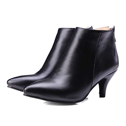 VOKLIN Women's Fashion Pointy Toe Dress Ankle Booties Leather Zipper Comfy Stiletto Kitten Heel Short Boots2
