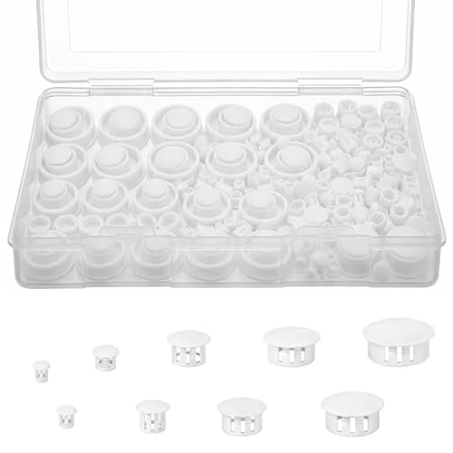 200Pcs Plastic Hole Plugs 9-Size Round Nylon Screw Hole Cover 1/5 1/4 5/16 3/8 1/2 5/8 3/4 7/81 White Flush Type Panel Knockout Locking Plugs Drill Hole Insert End Caps for Furniture Cabinet