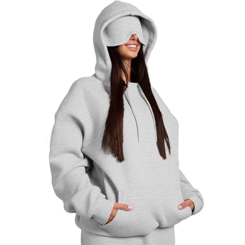 Airplane Mode Travel Hoodie with Eye Mask Built In Comfort Airplane Hoodie for Women Men Wearable Blanket Hoodies Unisex