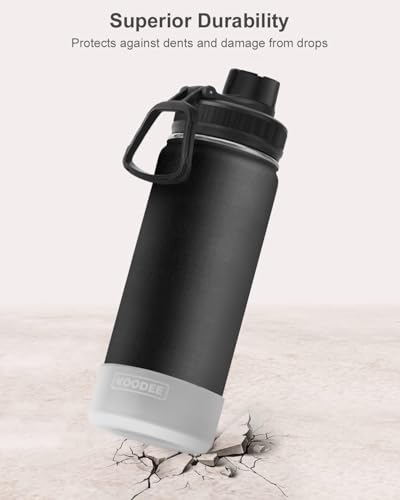 Image of Koodee Insulated Water Bottle, 18 oz Stainless Steel Double Wall Vacuum Wide Mouth Sport Bottle with Leakproof Spout Lid (Black)