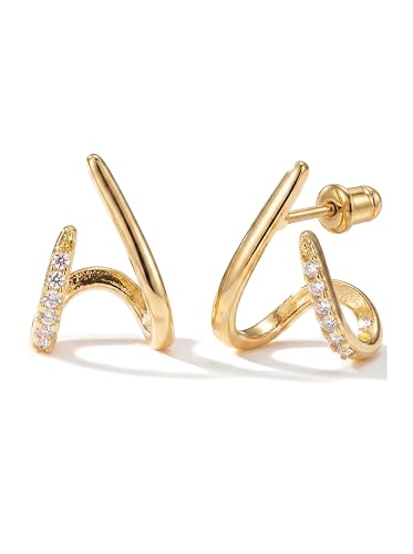MUMREUES Boucles D'oreilles Femme Argent Zircone Cubique: Boucles D'oreilles Pour femmes 14 Carats Or/Argent/Or Rose: Bijoux