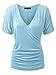 MBJ WT1118 Womens V Neck Short Sleeve Wrap Front Drape Dolman Top XXL AQUA