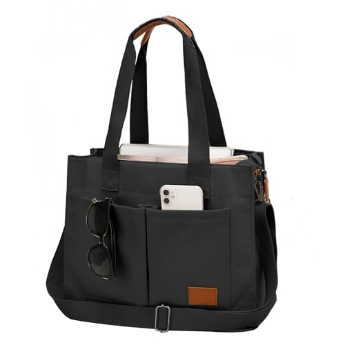 Barsine Laptop Tote Bag for Women - Large Work Bag with Multiple Pockets & Compartment, Cute Canvas Purse with Shoulder Strap