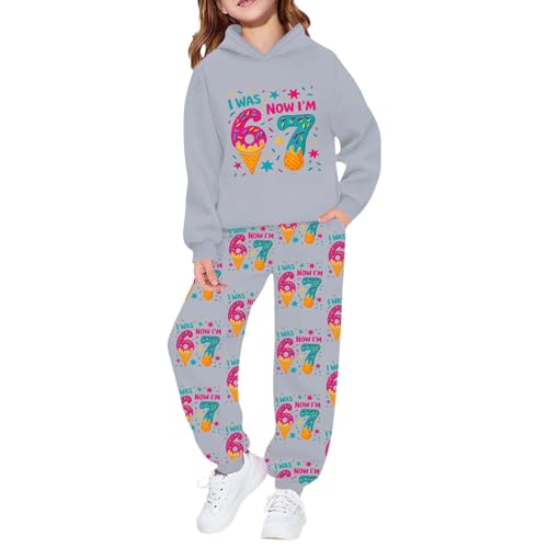 Genérico Conjunto Deportivo Niña Invierno de 2 piezas - Conjunto de dos piezas informal, y cómodo para niñas pequeñas y niños. Sudadera con capucha y jogger estampados. (Grey, 12-13 Years)