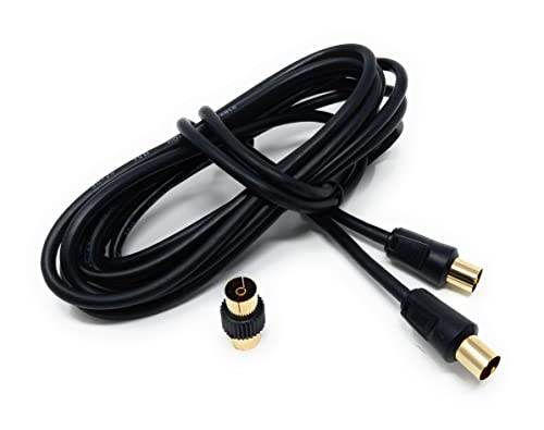 DRUT 3m TV RF Male to Male Aerial Antenna Coaxial Cable With Female to Female Coupler, Gold Connectors 75 ohm, 3C2V 10ft Black - Image 2