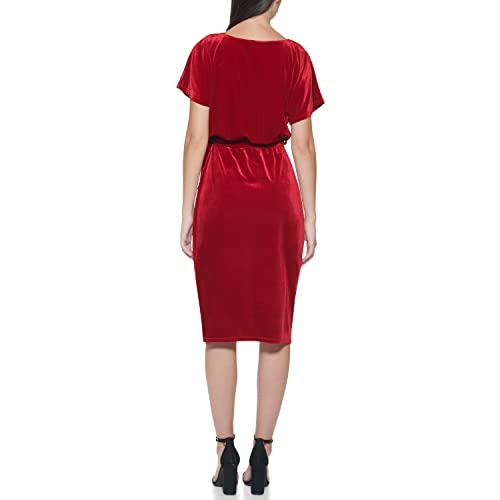 Kensie Women's Tie Waiste Stretch Velvet Blouson Dress, Red, X-Large #TOP2