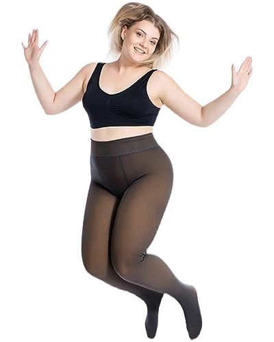 Image of Ibeauti Womens Fleece Lined Tights Sheer Warm Fake Translucent Thermal Pantyhose Stretchy Thick Fleece Tights Control Top