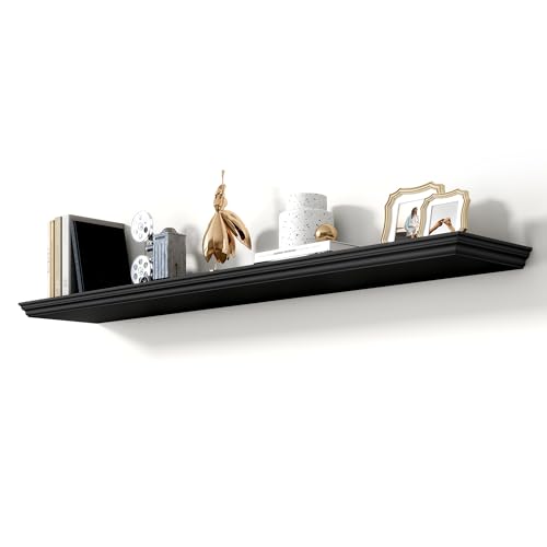 Image of 55 Inch Floating Shelves for Wall, 9.3 inchD Crown Molding Wood Display Shelf
