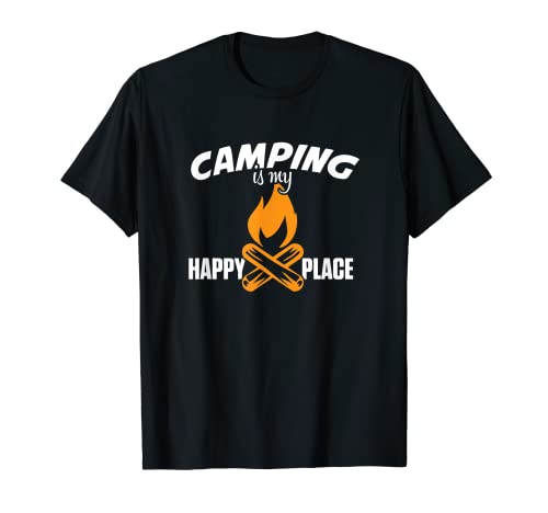 Camiseta de camping para acampar Is My Happy Place Outdoors Camiseta