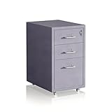 Relaxdays Rollcontainer, 3 Schubladen, HxBxT: 45,5 x 28 x 41 cm, abschließbar, Aktenschrank auf Rollen, Metall, grau