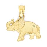 Solid Gold Elephant Pendant in 10k or 14k - Animal Symbol Good Luck Charm (10k Gold)