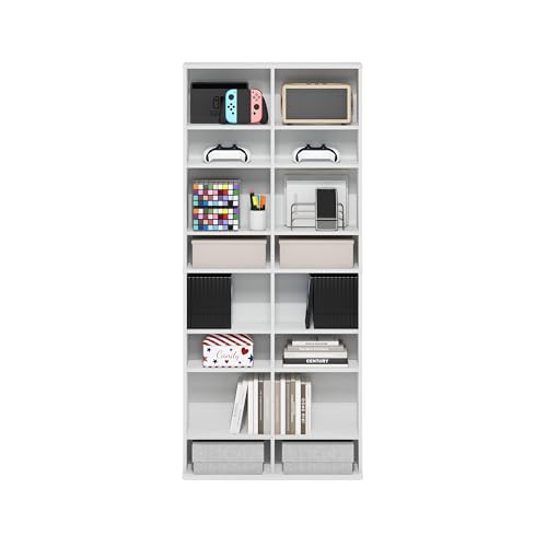 Image of Furinno Jaya DVD Shelf, 16-Shelf Wide CD Rack, Media Shelf with Adjustable Shelves, 8 x 2 DVD Storage Cabinets for CD Bluray Game Disc, Easy Assembly, for Living Room, Home Office, White
