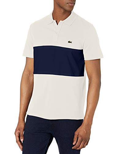Lacoste Men s Short Sleeve Regular Fit Thick Stripe Colorblock Polo Shirt, Flour SCILLE, M