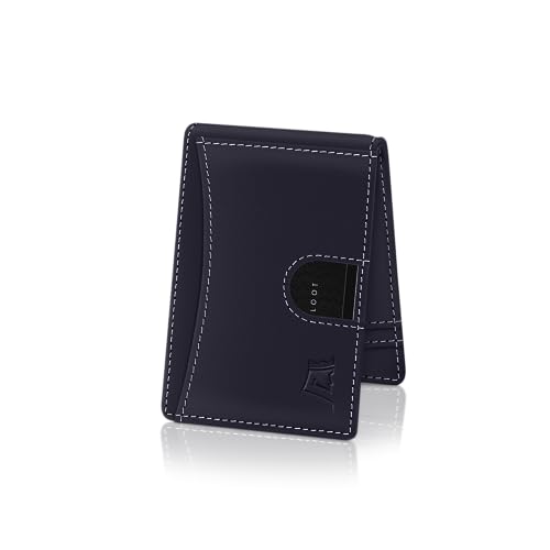 Image of Kings Loot Money Clip Slim Minimalist Wallet for Men - RFID Blocking Leather Design with Money Clip - Front Pocket Bifold Holds 12 Cards - Stylish & Compact Wallets (Blue)