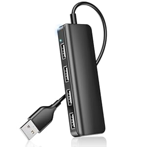 USB Hub 4 Port USB 2.0 Splitter Hub Expander for Laptop Computer Flash Drive Console Printer Camera Keyboard Mouse More 1 to 4 Jack Extender for Charging/Data Sync