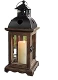 Classic Rustic 17" Wooden Lantern Candle Decorative for Vintage Home Decor Country Wedding Fireplace