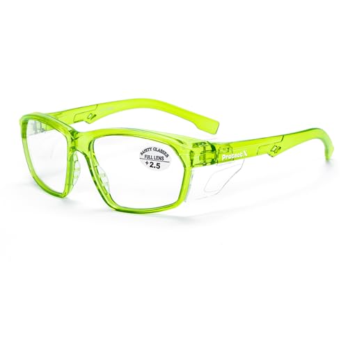 ProtectX Stylish Safety Reading Glasses Anti-Fog Scratch Green reading 2.5
