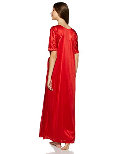 Clovia Women's 4 Pcs Satin Nightwear in Red - Robe, Nightie, Top, Capri - Image 3