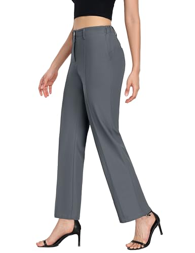 Little Donkey Andy Women's Stretchy Straight Leg Dress Pants Business Casual Elastic Waist Cropped Work Pants with Pockets Grey XS2