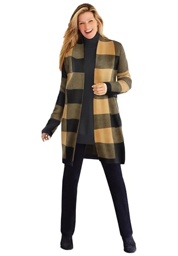 Woman Within Plus Size Jacquard Open Front Duster Sweater