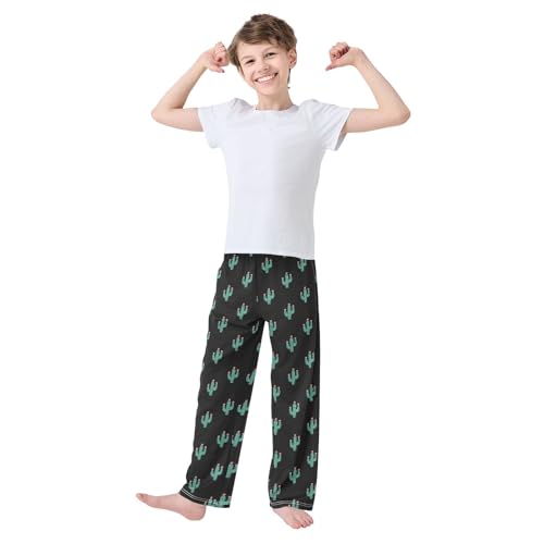 Cacti and Floral Boys Long Pants Soft Trousers Elastic Waist Kids Lounge Bottoms with Pockets S-XL2