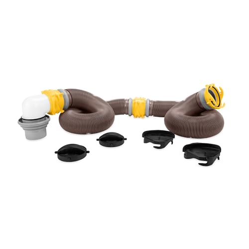 Camco Revolution 20-Ft Sewer Hose Kit - Features Translucent Elbow Fitting w/ 4-in-1 Adapter -...