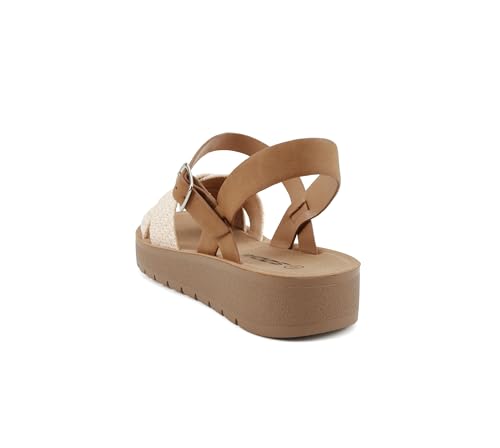 Image of Soda CHESTER ~ Women Flat Sandals Flatform Ankle Buckle Criss Cross Band Straps Sandals Shoes (Gold Raffia, 5.5)