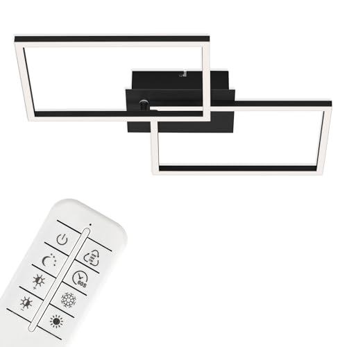 BRILONER Lámpara LED, Techo Regulable, Remoto, Control de Temperatura Incluido, función de luz Nocturna y Temporizador, Negro, 500 x 388 x 78 mm