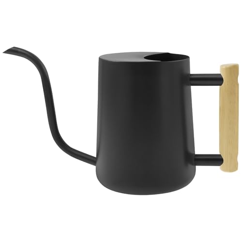 NZWBSHSSP - Watering Can for Indoor Plants 1 Litre Stainless Steel Metal Watering Pot with Long Spout Wood Handle for House Plant Bonsai Outdoor Garden Flowers(Black)
