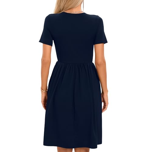 Image of Women's Spring Casual Short Sleeve A-Line Midi Loose Fit Teacher Dresses T-Shirt Flowy Work Travel Sundress with Pockets 2026