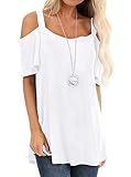 AlittleCute Oberteile Damen Schulterfrei Tunika Bluse Kurzarm Shirt V Ausschnitte Lässig T Shirt (Weiß,Medium,China,M)