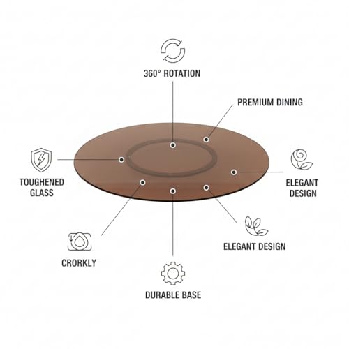 Image of INDUSCAN SOURCING Revolving Glass Table Top in Sat Brown | Revolving Tray for Dining Table | Lazy Susan Revolving Toughened Glass Dining Table Centerpiece with Revolving disc Round. (30 Inches)
