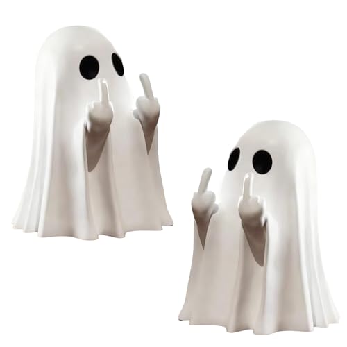 2 Pcs Halloween Ghost Ornament,Middle Finger Ghost Sculpture Decor,Halloween Middle Finger Ghost Decorations,Spooky Funny Table Ornament,for Prank Party,Halloween Decorations Home Bedroom Indoor