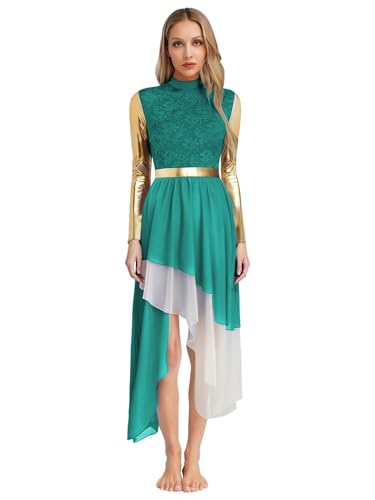 Choomomo Damen Liturgisch Lob Kleid Lyrisch Tanzkleider Langarm Rumba Tango Kleid Anbetung Gebet Kostüm Grün XXL