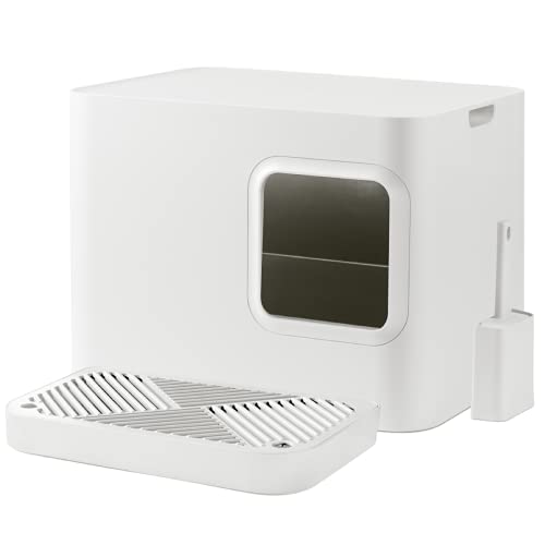 Hoopo® Dome Plus Con Paletta | Box Lettiera per Gatti | Mobili da interno | Vaschetta raccogli immondizia amovibile | Casa di lusso per gatti | Manutenzione facile | 50x37.5x38 cm (Bianco)