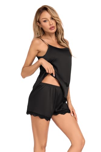 Image of COLORFULLEAF Satin Pajama Set for Women Sexy 2 Piece Silk Cami Pjs Sets