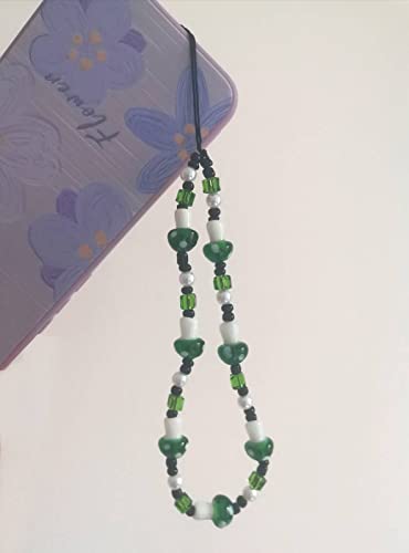 Cute Green Mushroom Beaded Phone Charm Lanyard Aesthetic Accessories Sweet Crystyle Wrist Strap Anti-Lost Chain For Women Girls #TOP1