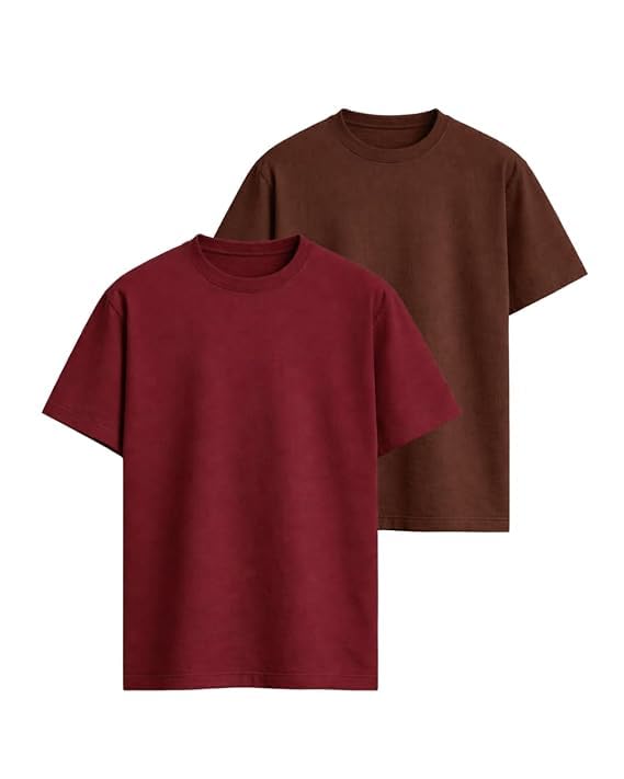 Image of VEL Plain Oversized 100% Pure Heavy Cotton Baggy Fit Drop Shoulder Half Sleeves Round Neck Solid Cotton T-Shirt for Men